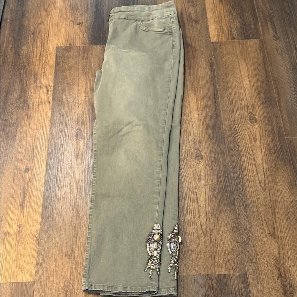 Soft Surroundings Olive Green Cropped Jeans with Embellished Ankles - Picture 10 of 10